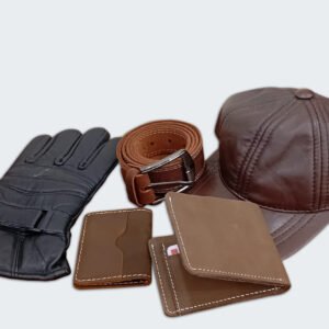 Men’s Premium Leather Combo Pack – Cap, Belt, Wallets & Gloves Set