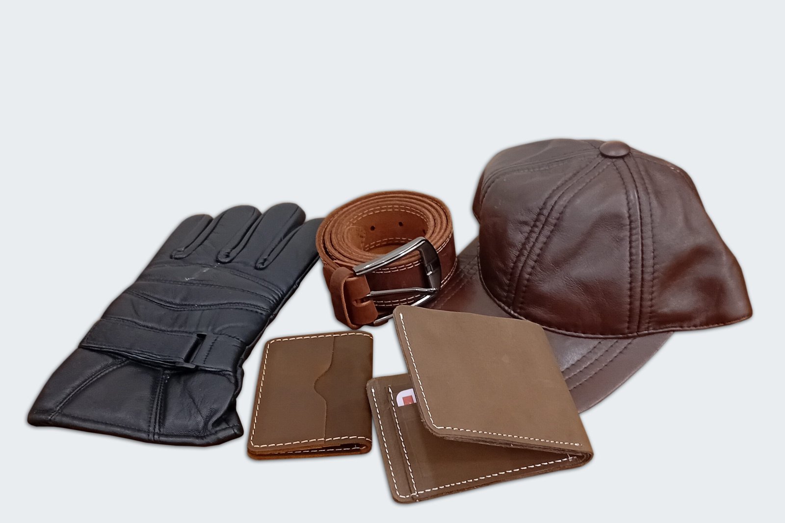 Men’s Premium Leather Combo Pack – Cap, Belt, Wallets & Gloves Set