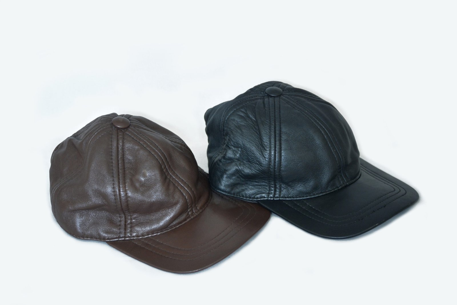 Unisex Genuine Leather Baseball Caps – Classic Black & Brown