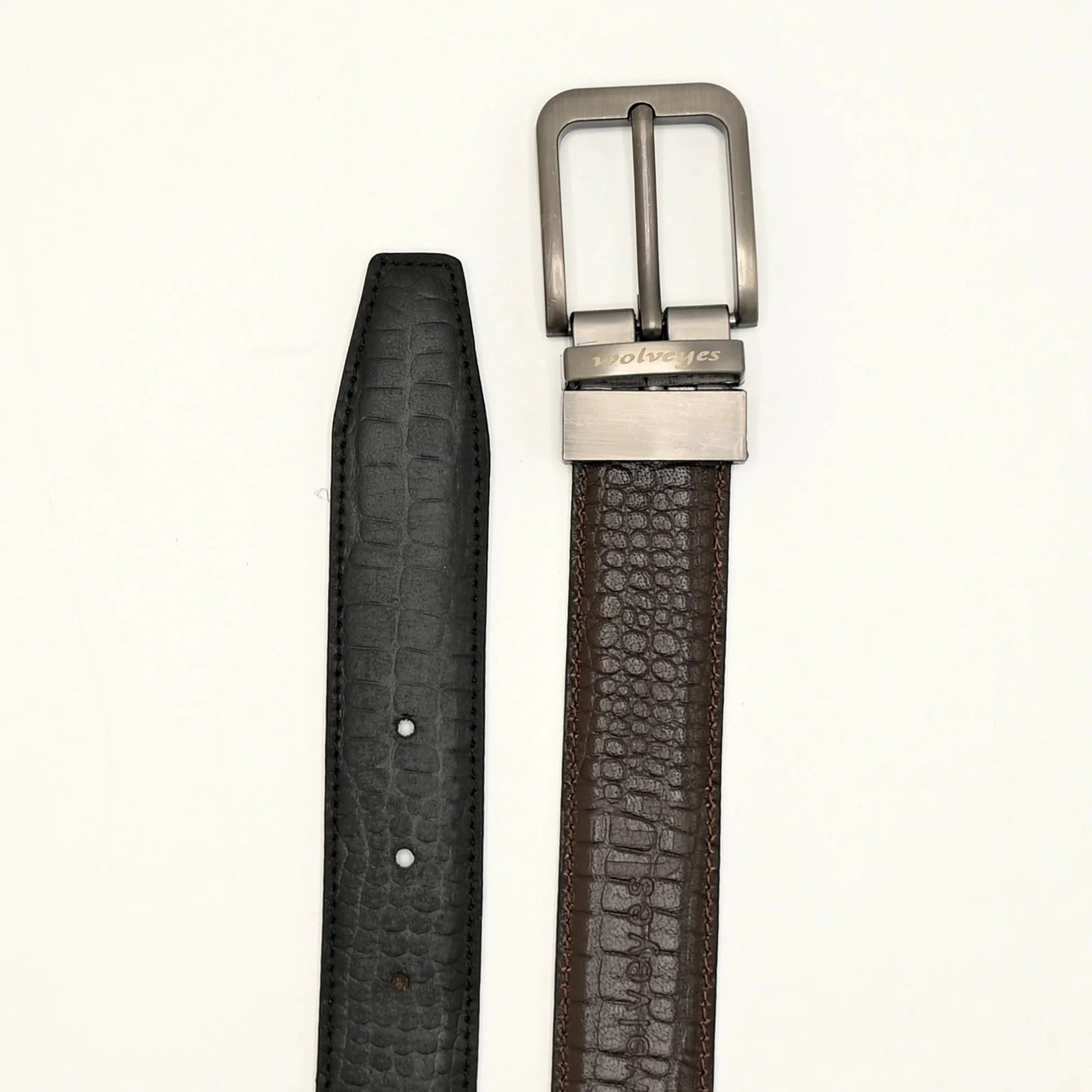 Crocodile Style Two-Sided Leather Belt - Image 3