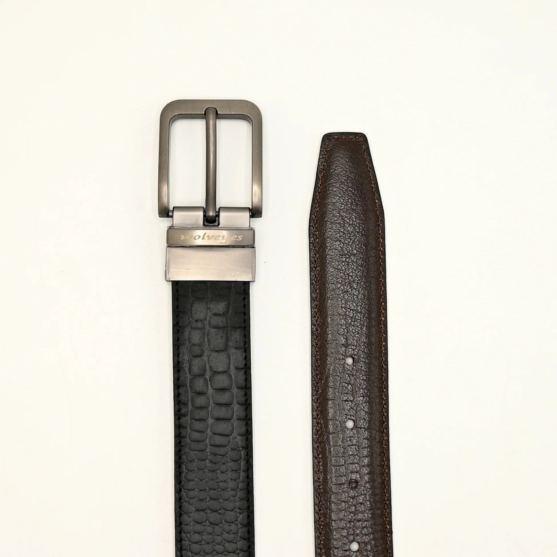 Crocodile Style Two-Sided Leather Belt - Image 4