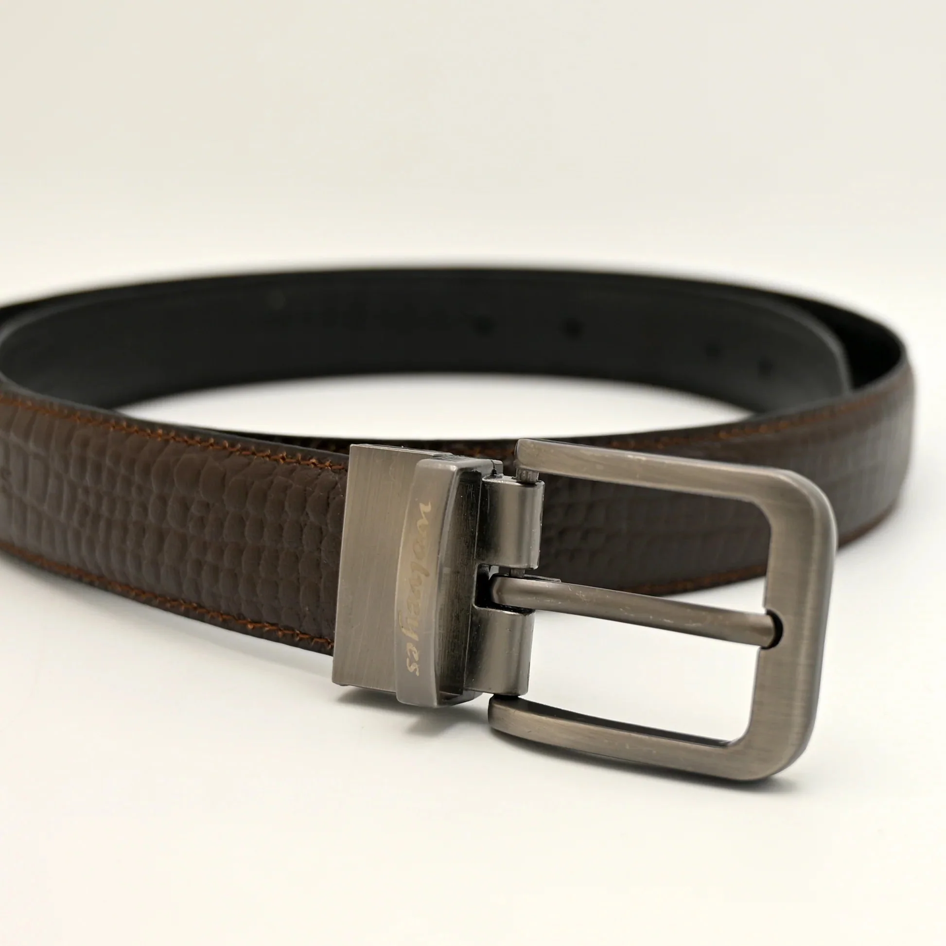 Crocodile Style Two-Sided Leather Belt